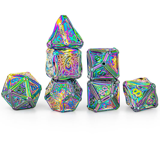 Druid Metal Polyhedral Dice Set 7 die Prismatic