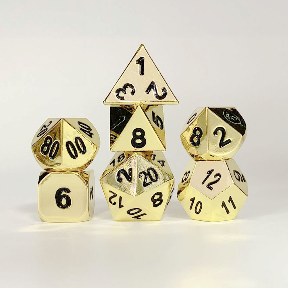 D&D Metal Dice Set for game Classic shiny gold with black digits - HYMGHO Dice 