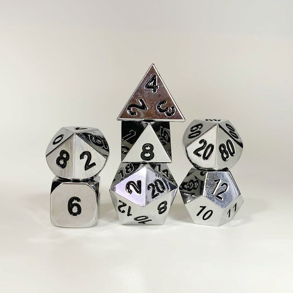 7PCS Polyhedral DND Dice Set shiny nickel dice - HYMGHO Dice 
