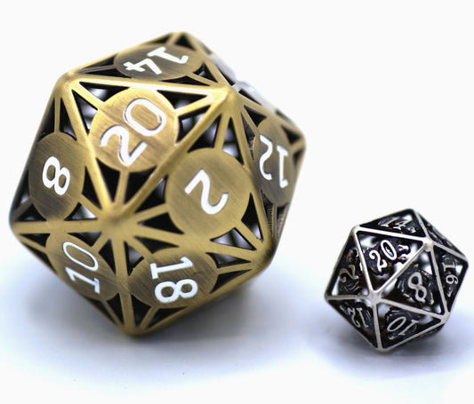 Classic Atomic Dice Giant Hollow Ancient Bronze 55MM D20 - HYMGHO Dice 