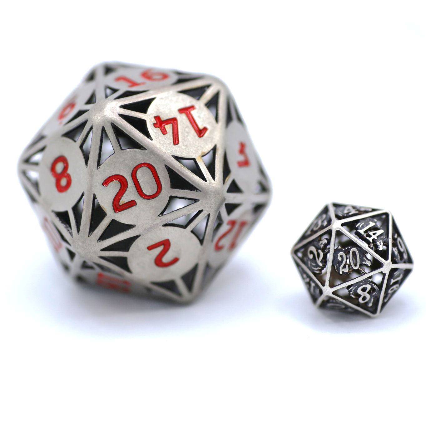 Classic Atomic Dice Giant Hollow Ancient Silver 55MM D20 - HYMGHO Dice 