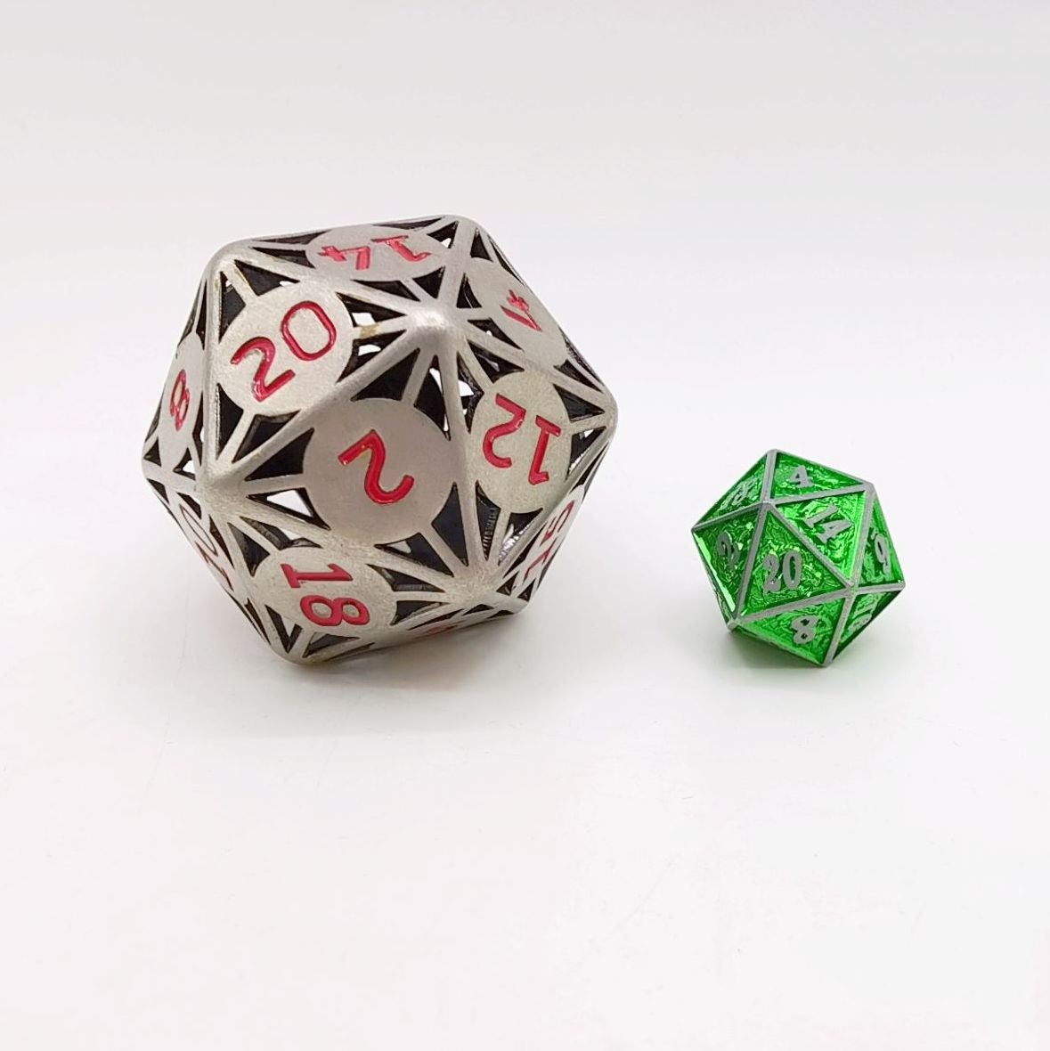 Classic Atomic Dice Giant Hollow Ancient Silver 55MM D20 - HYMGHO Dice 