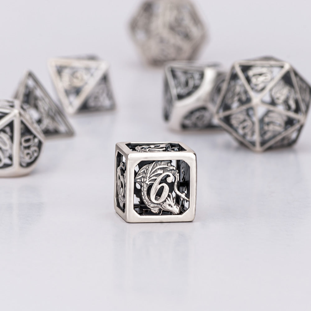 Rare Handcrafted Sterling Silver 925 Dragon Cage Dice Set - HYMGHO Dice 