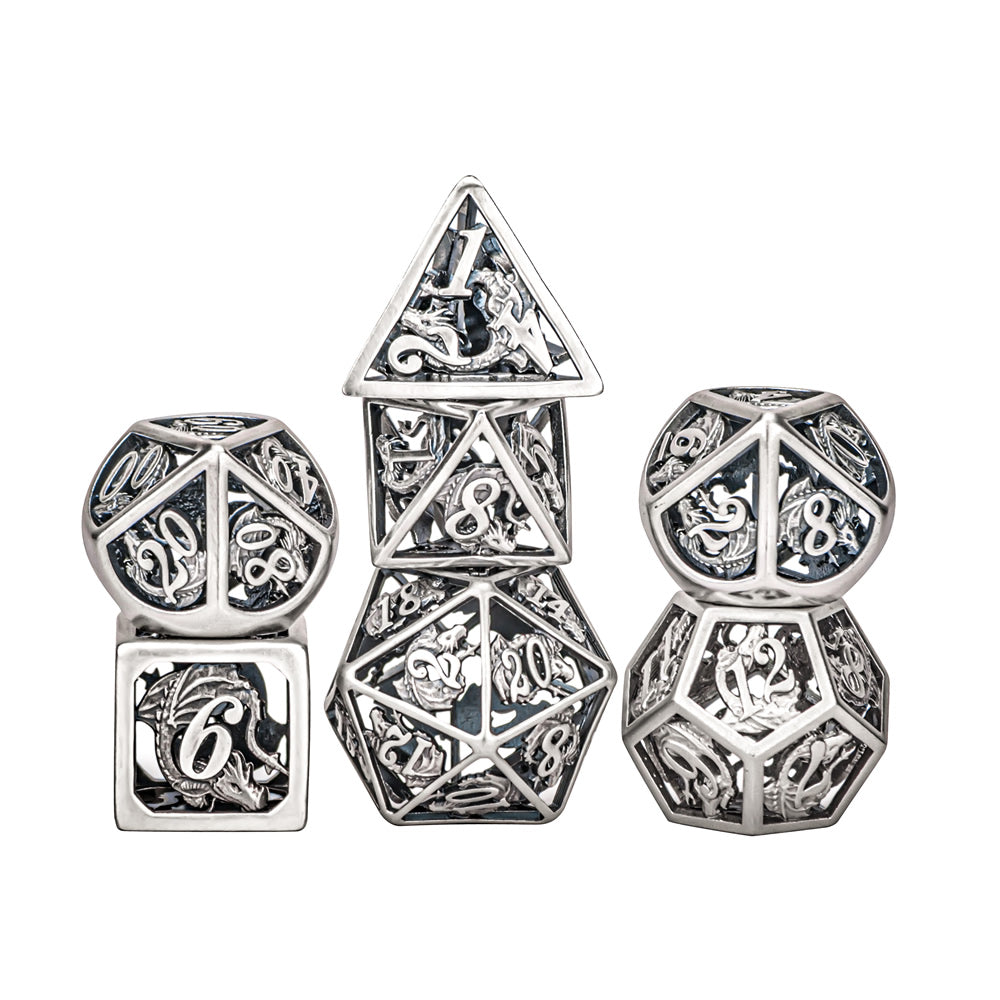 Rare Handcrafted Sterling Silver 925 Dragon Cage Dice Set - HYMGHO Dice 