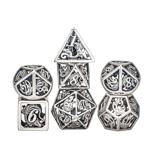 Ancient Silver Hollow Dragon Dice for RPG DND games - HYMGHO Dice 