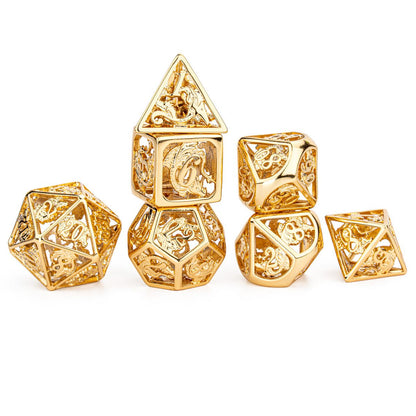 Handcrafted Luxury 24K Gold Coated dragon dice set hollow cage design