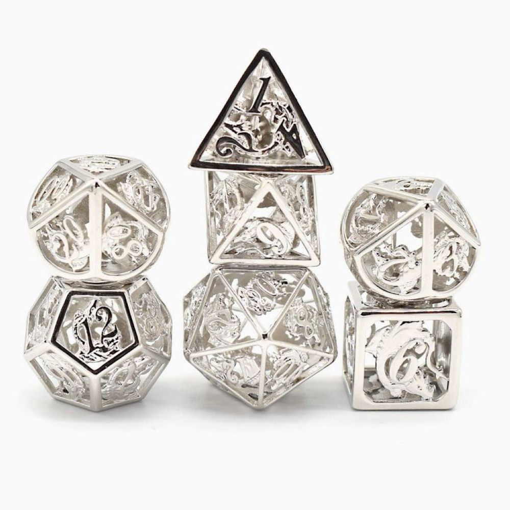 Rare Handcrafted Sterling Silver 925 Dragon Cage Dice Set - HYMGHO Dice 