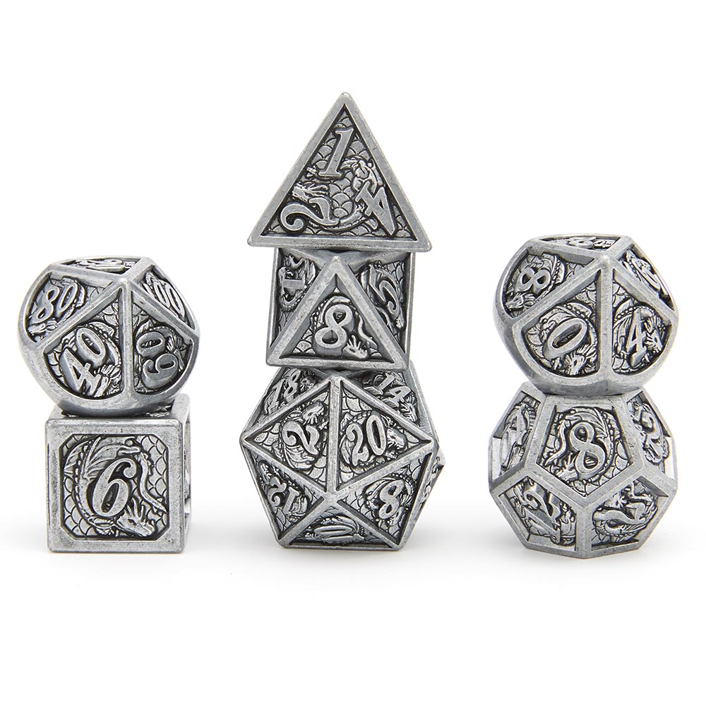 Ancient iron dragon engraved with dragon scale dice set for D&D gaming - HYMGHO Dice 