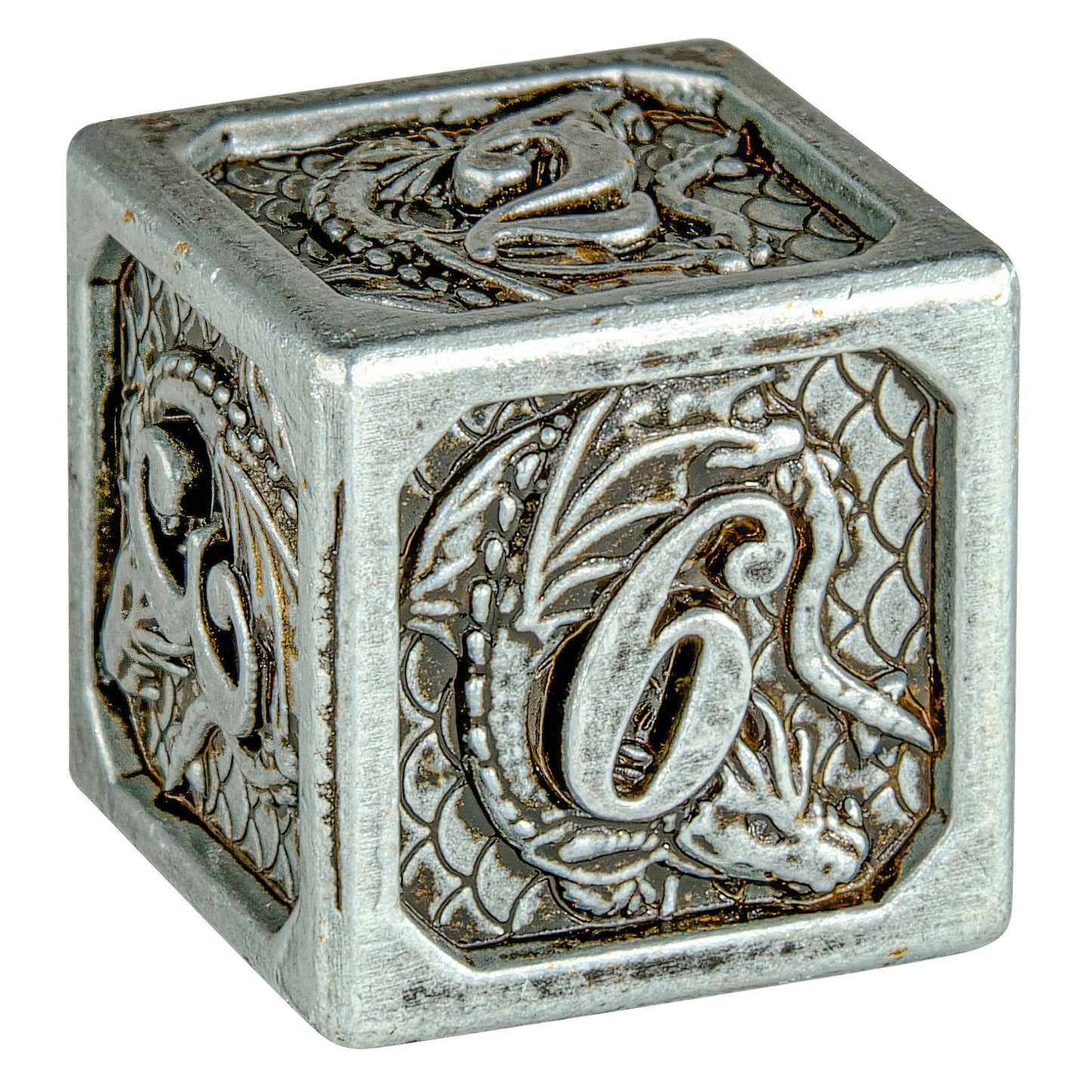 Ancient iron dragon engraved with dragon scale dice set for D&D gaming - HYMGHO Dice 