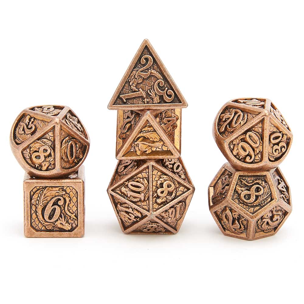 D&D Antique dirty Copper Dragon Dice set for RPG gaming - HYMGHO Dice 