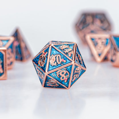 Rose gold Aquamarine hand painting solid metal dragon dice - HYMGHO Dice 