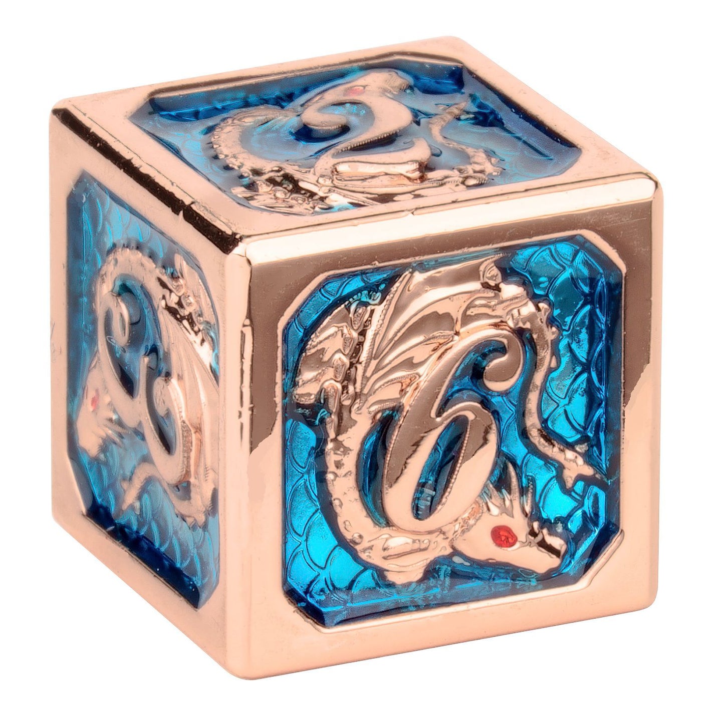 Rose gold Aquamarine hand painting solid metal dragon dice - HYMGHO Dice 
