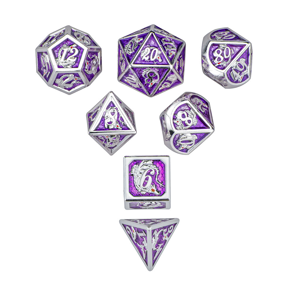 Silver amethyst hand painting solid metal dragon dice for dnd board game role playing games - HYMGHO Dice 