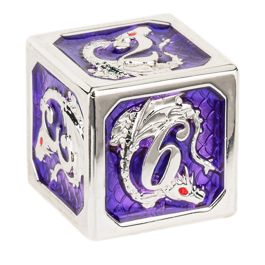 Silver amethyst hand painting solid metal dragon dice for dnd board game role playing games - HYMGHO Dice 