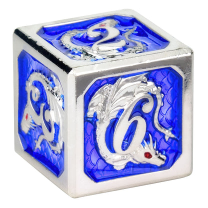 Silver royal blue solid metal dragon dice - HYMGHO Dice 