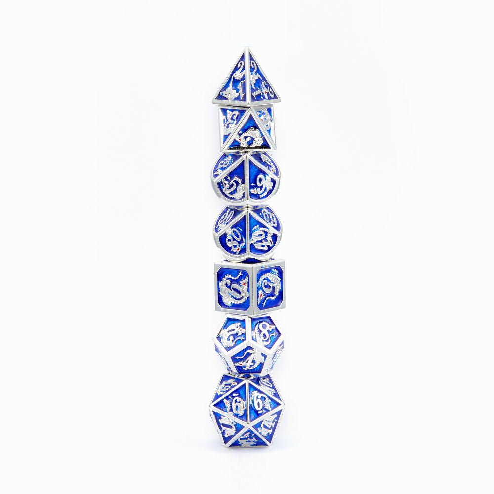 Silver royal blue solid metal dragon dice - HYMGHO Dice 
