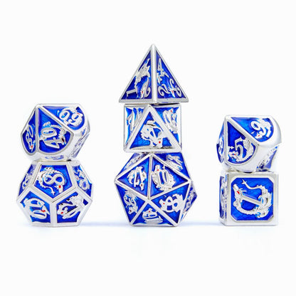 Silver royal blue solid metal dragon dice - HYMGHO Dice 