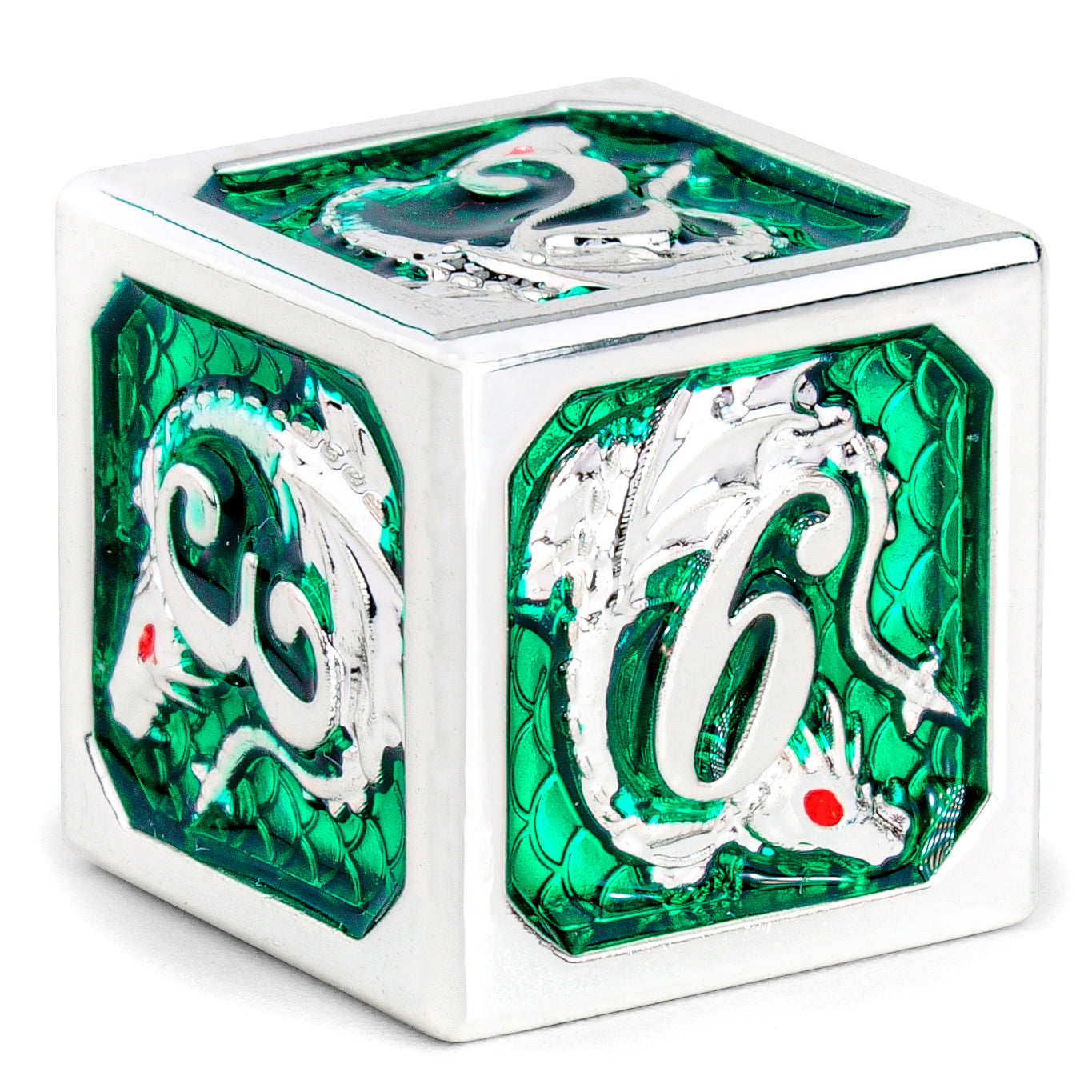 Silver Emerald painting dragon metal dice - HYMGHO Dice 