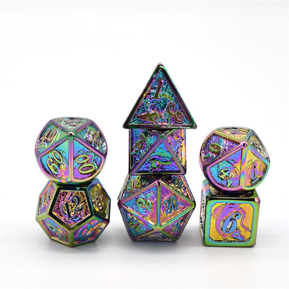 Metal solid dragon dice set Rainbow RPG dice