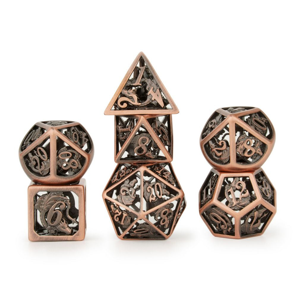 Ancient copper hollow dragon cage D&D dice set - HYMGHO Dice 