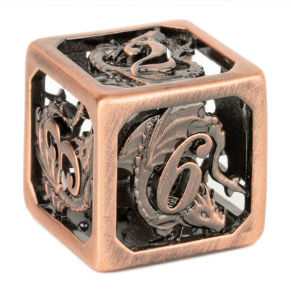 Ancient copper hollow dragon cage D&D dice set - HYMGHO Dice 
