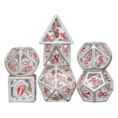 Matt Silver Hollow Dragon Dice set with different colors digits - HYMGHO Dice 