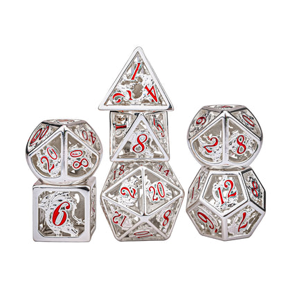 Shinny Silver Hollow Dragon Dice with hand painting for RPG DND dice set - HYMGHO Dice 