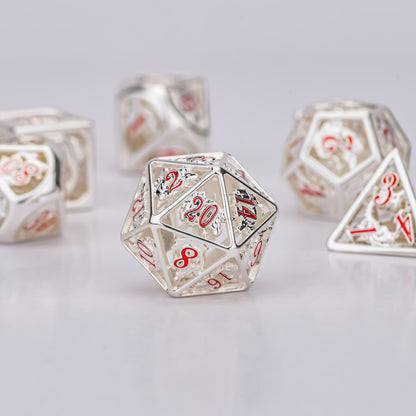 Shinny Silver Hollow Dragon Dice with hand painting for RPG DND dice set - HYMGHO Dice 