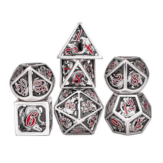 Ancient Silver Hollow Dragon Dice with hand painting digits - HYMGHO Dice 
