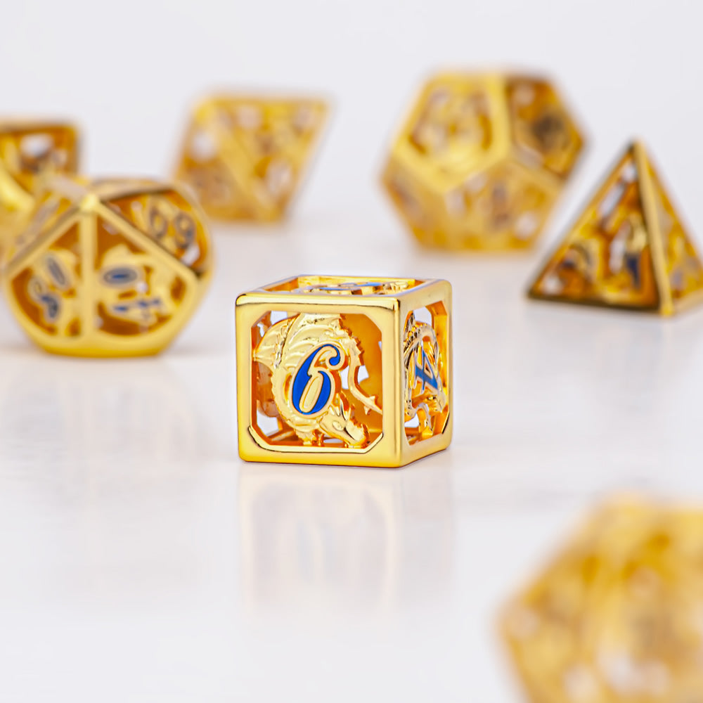 Shiny Gold Hollow Dragon Dice with hand painting digits table game RPG dice for Dungeons & Dragons - HYMGHO Dice 