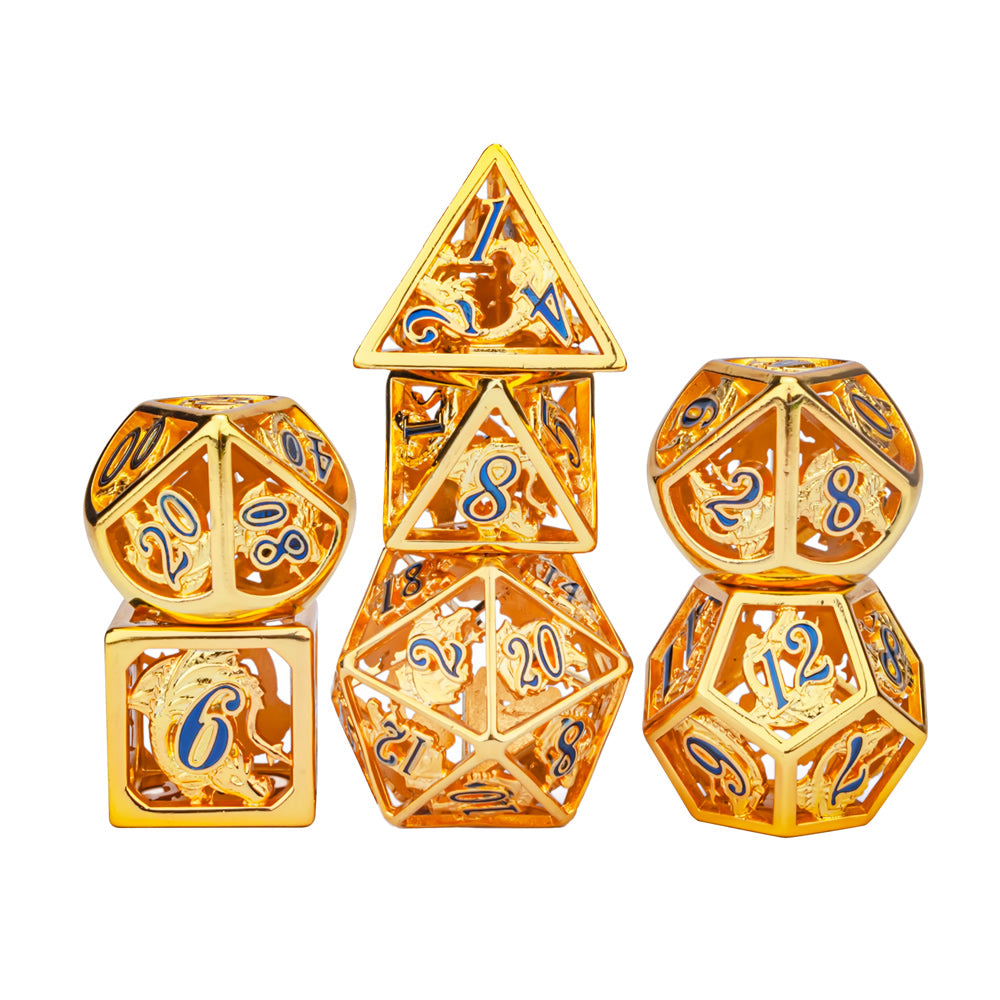 Shiny Gold Hollow Dragon Dice with hand painting digits table game RPG dice for Dungeons & Dragons - HYMGHO Dice 
