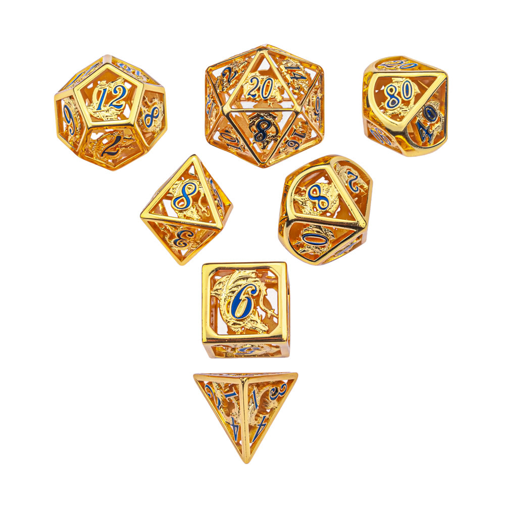 Shiny Gold Hollow Dragon Dice with hand painting digits table game RPG dice for Dungeons & Dragons - HYMGHO Dice 