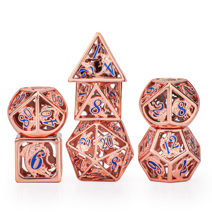 Rose Gold Hollow Dragon dice with hand paiting number - HYMGHO Dice 
