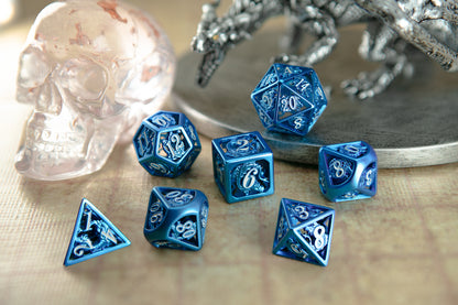 Peacock Blue w/ White hollow dragon dice set for D&D - HYMGHO Dice 