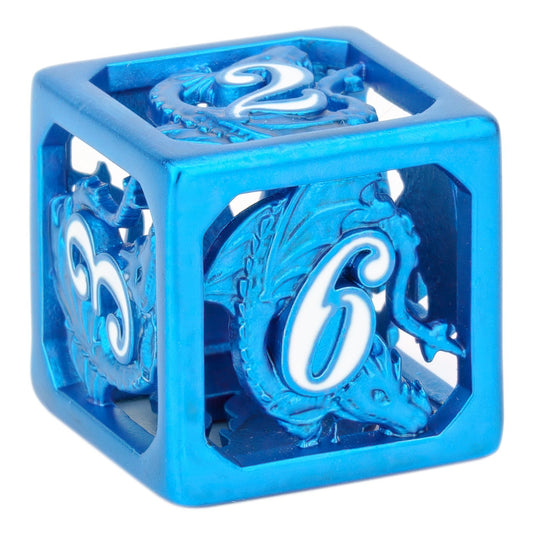Peacock Blue w/ White hollow dragon dice set for D&D - HYMGHO Dice 