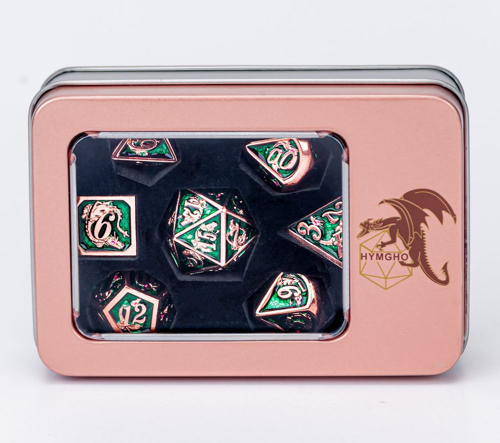 Rose gold Emerald painting dragon metal dice for dungeons and dragons board games - HYMGHO Dice 