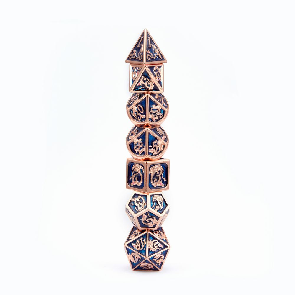 Rose gold deep ocean blue solid metal dragon dice - HYMGHO Dice 