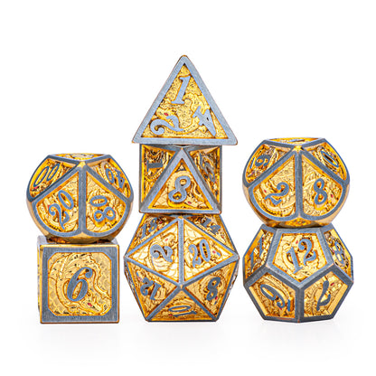 Metal shiny gold Dragon Scale with pewter Two Tone Dice - HYMGHO Dice 