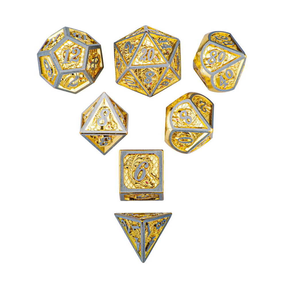 Metal shiny gold Dragon Scale with pewter Two Tone Dice - HYMGHO Dice 