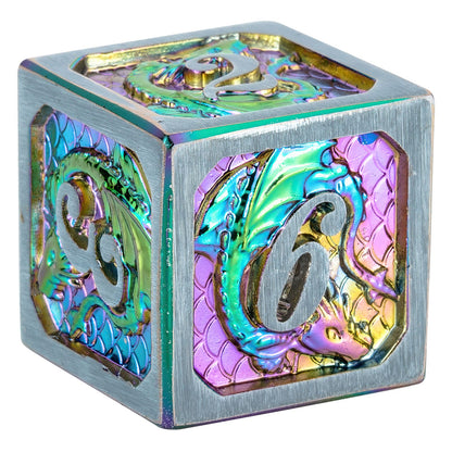 Metal Rainbow Dragon Scale with pewter frame Two Tone Dice - HYMGHO Dice 