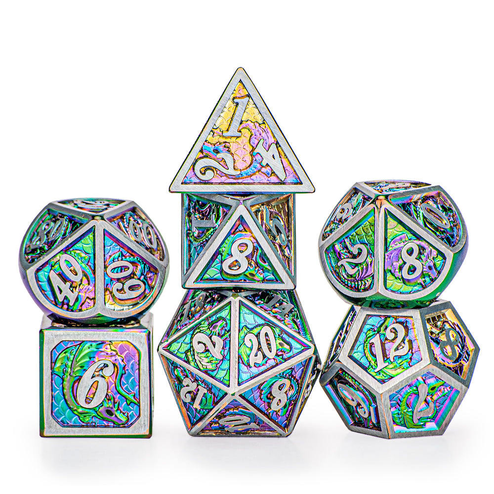 Metal Rainbow Dragon Scale with pewter frame Two Tone Dice - HYMGHO Dice 