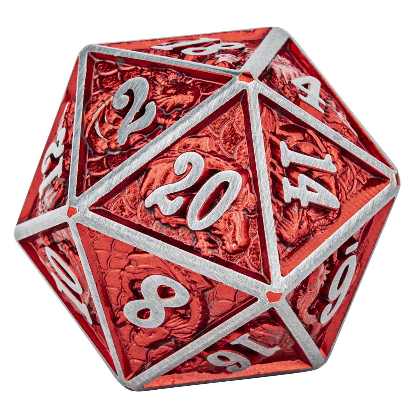 Pewter frame with ember deep red 2 tone metal dice set for DnD table games - HYMGHO Dice 