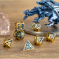 Gold blue lapis lazuli dice set dragon engraved for DnD tabletop gaming - HYMGHO Dice 