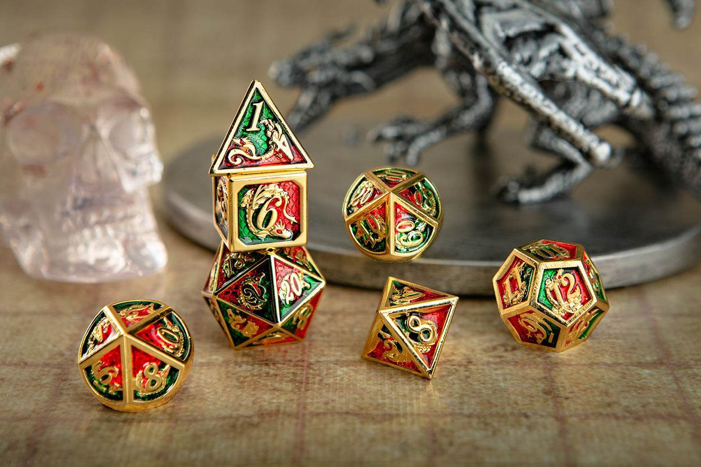 New arrival Gold ruby&emerald painting dragon dice set - HYMGHO Dice 