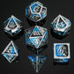 Silver w/Black& Blue dragon dice set for RPGs