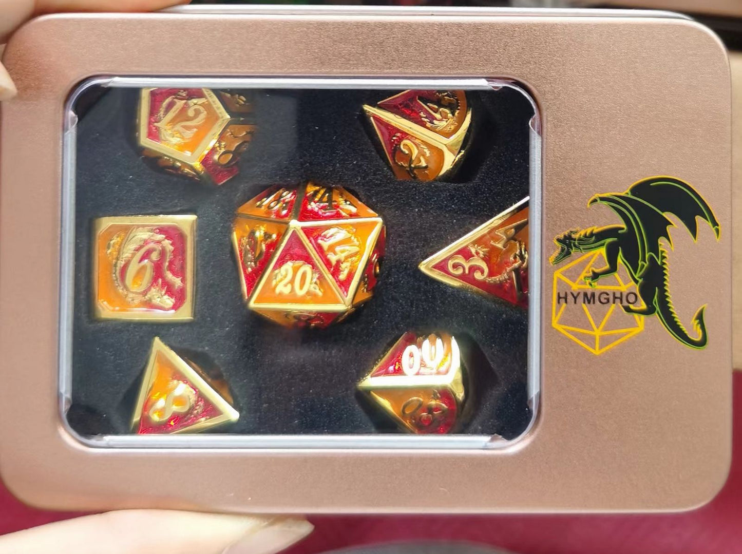 Gold w/Red& Orange dragon dice set for RPGs