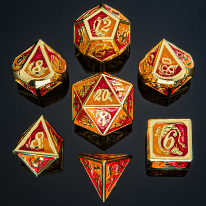 Gold w/Red& Orange dragon dice set for RPGs