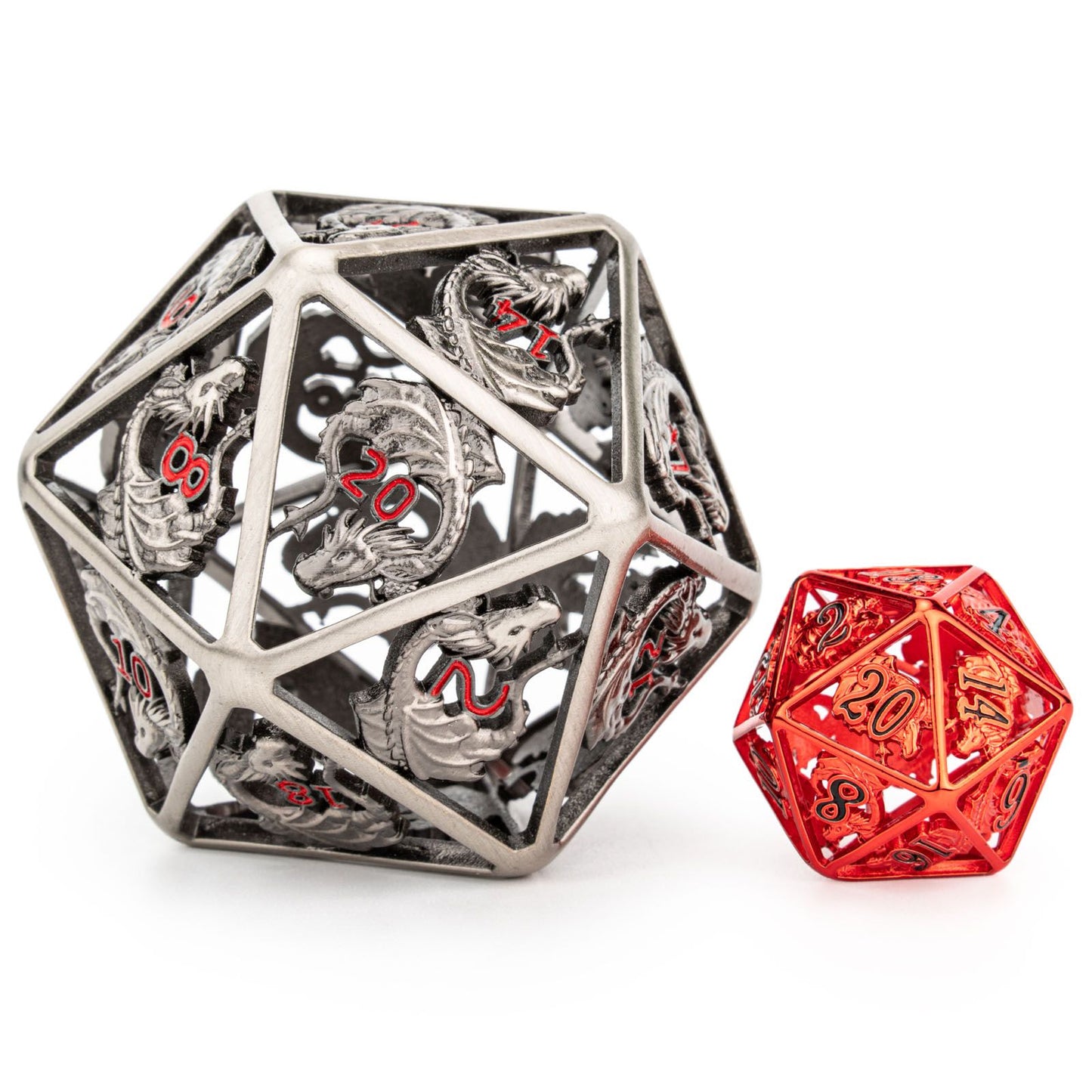 Titan Hollow Ancient Silver 55MM D20 with Dragon design