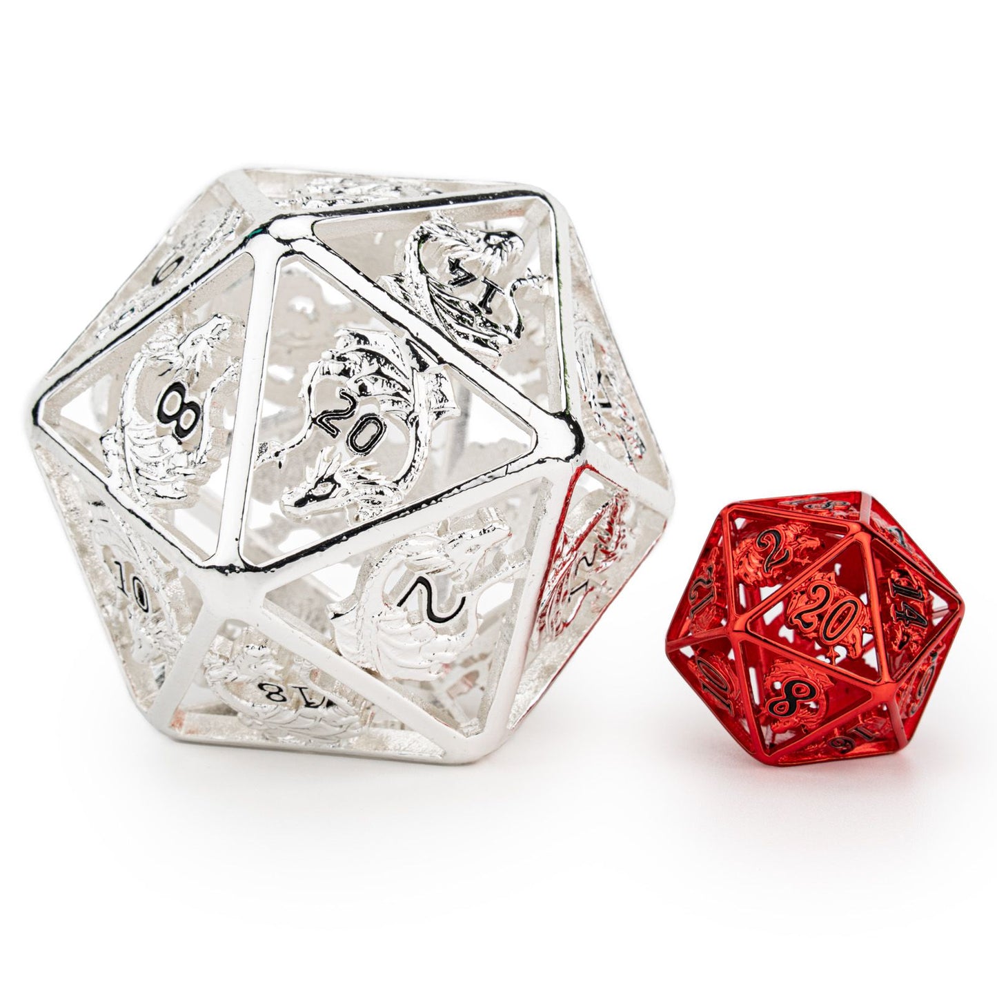 Titan Hollow Silver 55MM D20 with Dragons