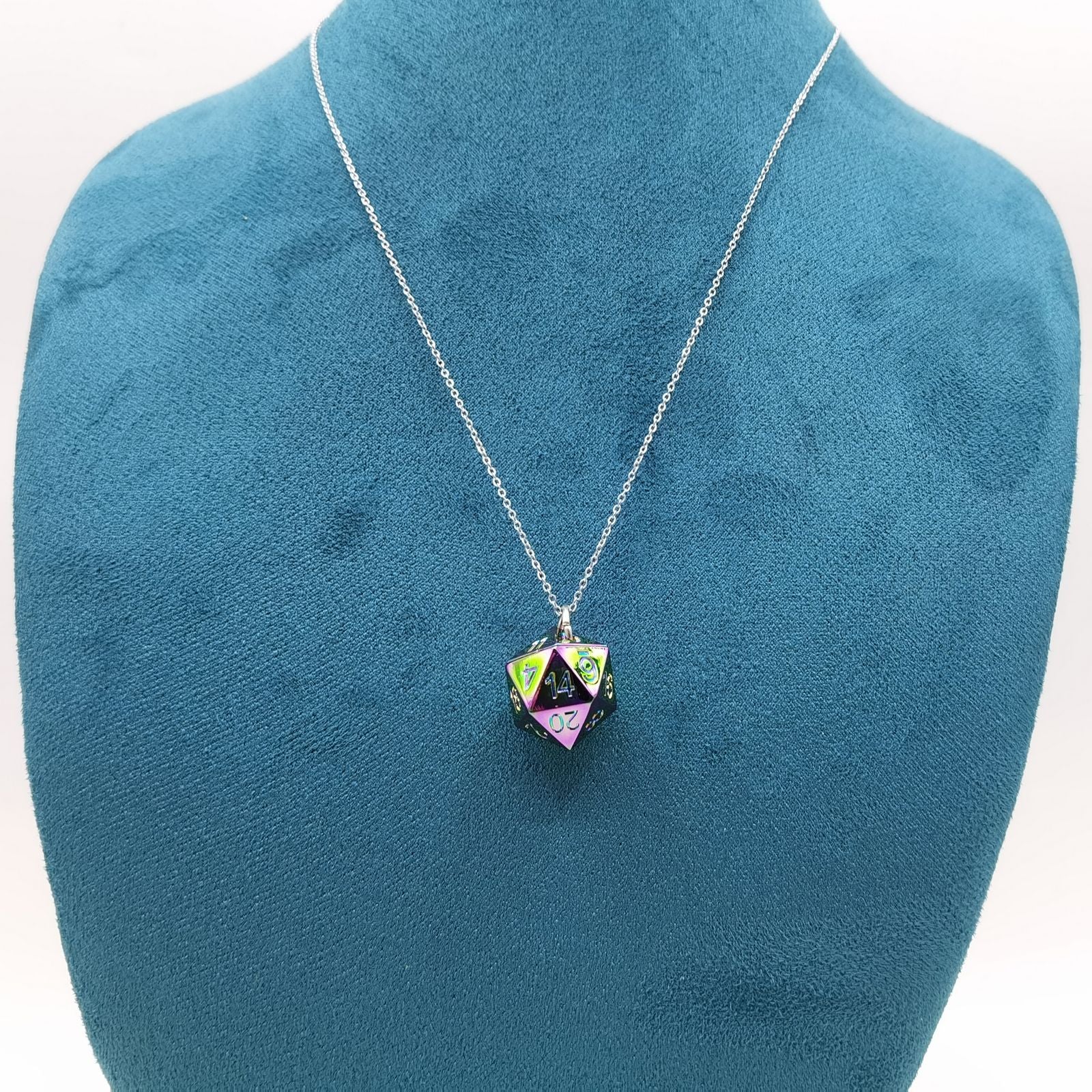Prism Rainbow D20 dice necklace pendant with chain for D&D gamer - HYMGHO Dice 